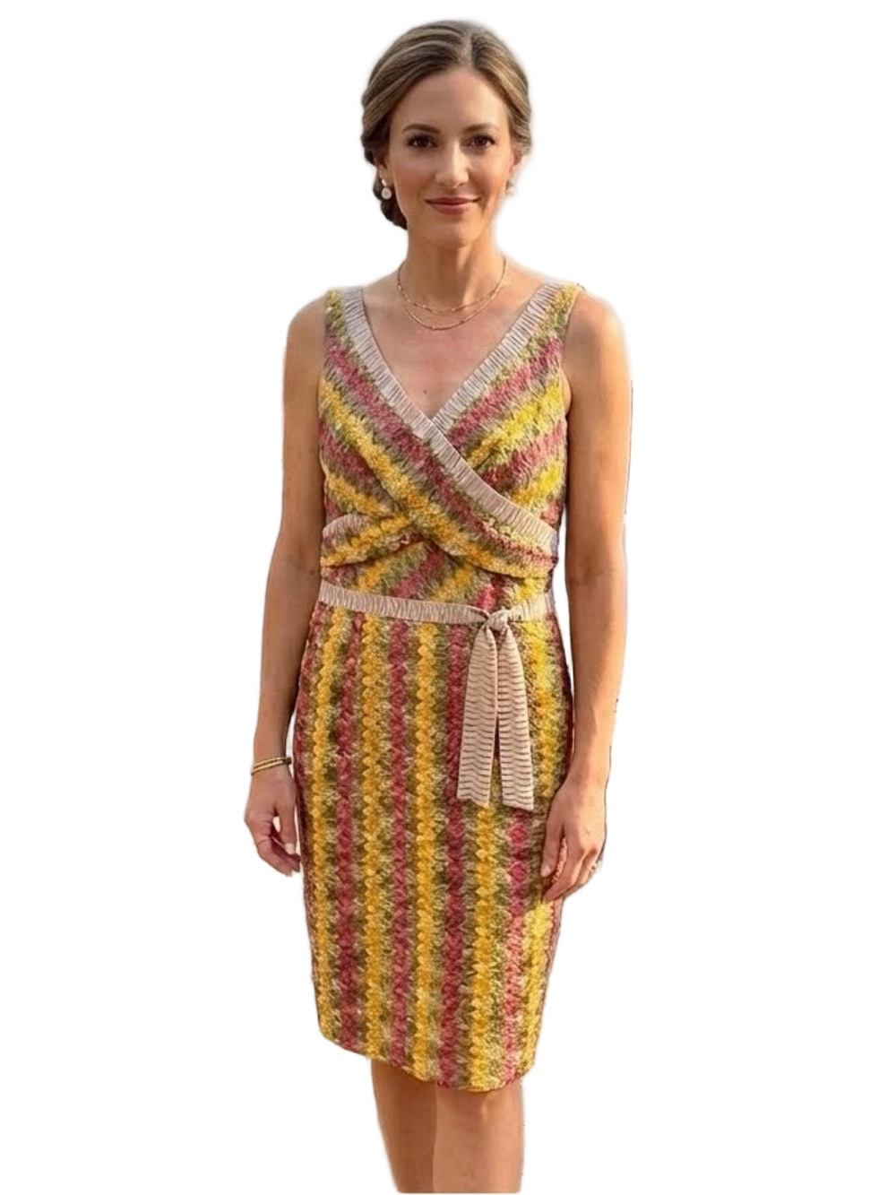 Kay Unger New York Chevron Knit Lace Overlay Cocktail Midi Dress Size 6